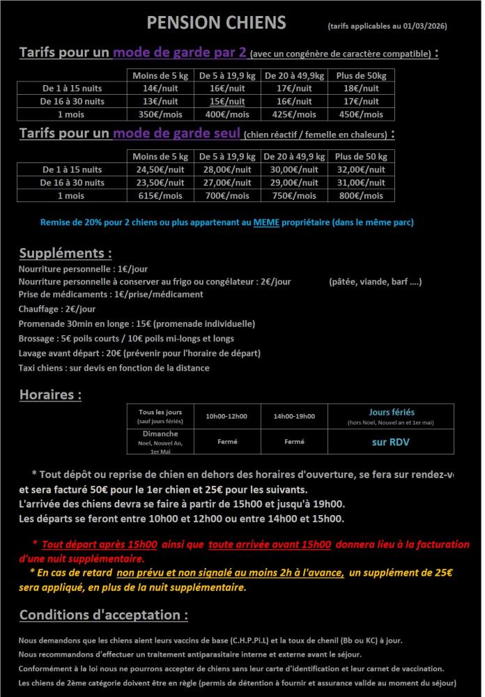 tarifs pension 03-26