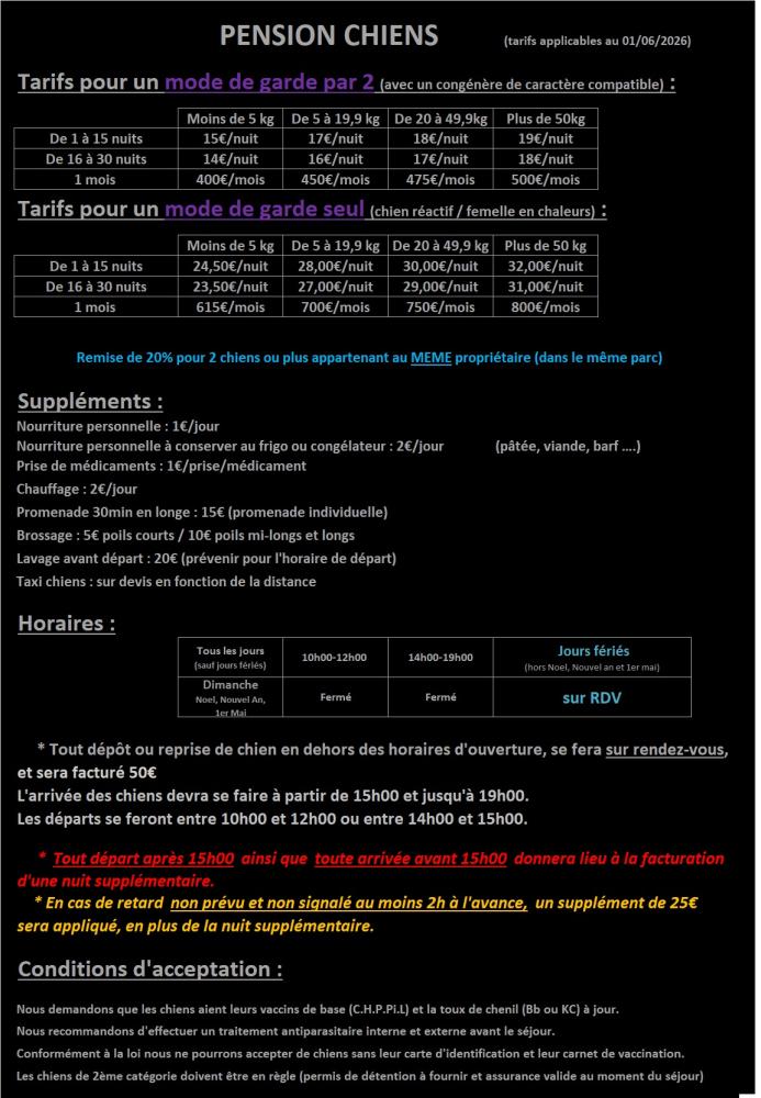 tarifs pension 06-26